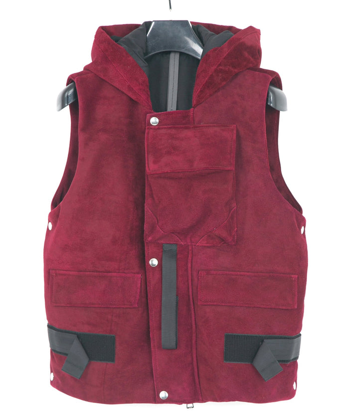 スエード ホースハイド "COOPER" フードダウンベスト - BURGUNDY
