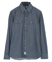 6oz Organic Cotton Denim Long Sleeved Western shirt - INDIGO