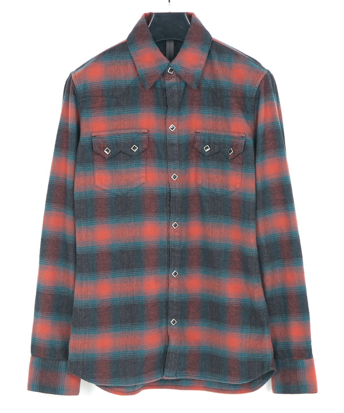 Cotton Shaggy Check Western Long-Sleeve Shirts - RED × BLUE
