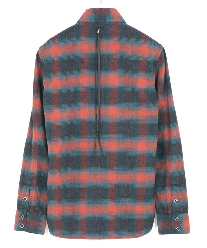 コットン シャギーチェック 長袖ウエスタンシャツ - RED × BLUE