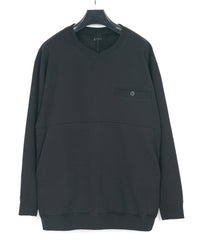 ストレッチコットンポリ ベロア加工ニット トレーナー - BLACK