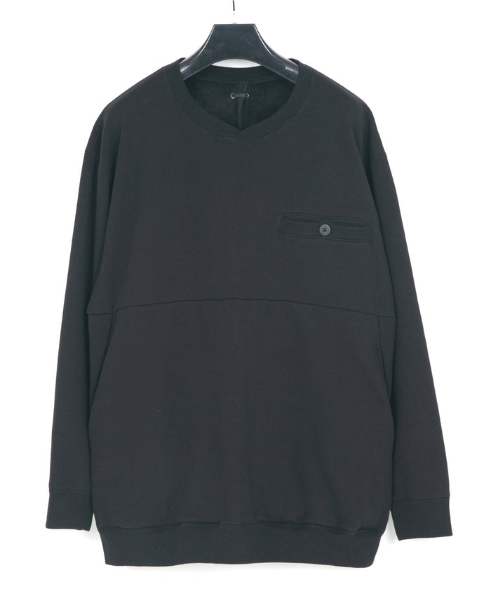 ストレッチコットンポリ ベロア加工ニット トレーナー - BLACK