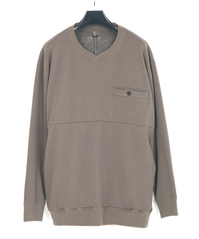 ストレッチコットンポリ ベロア加工ニット トレーナー - OLIVE