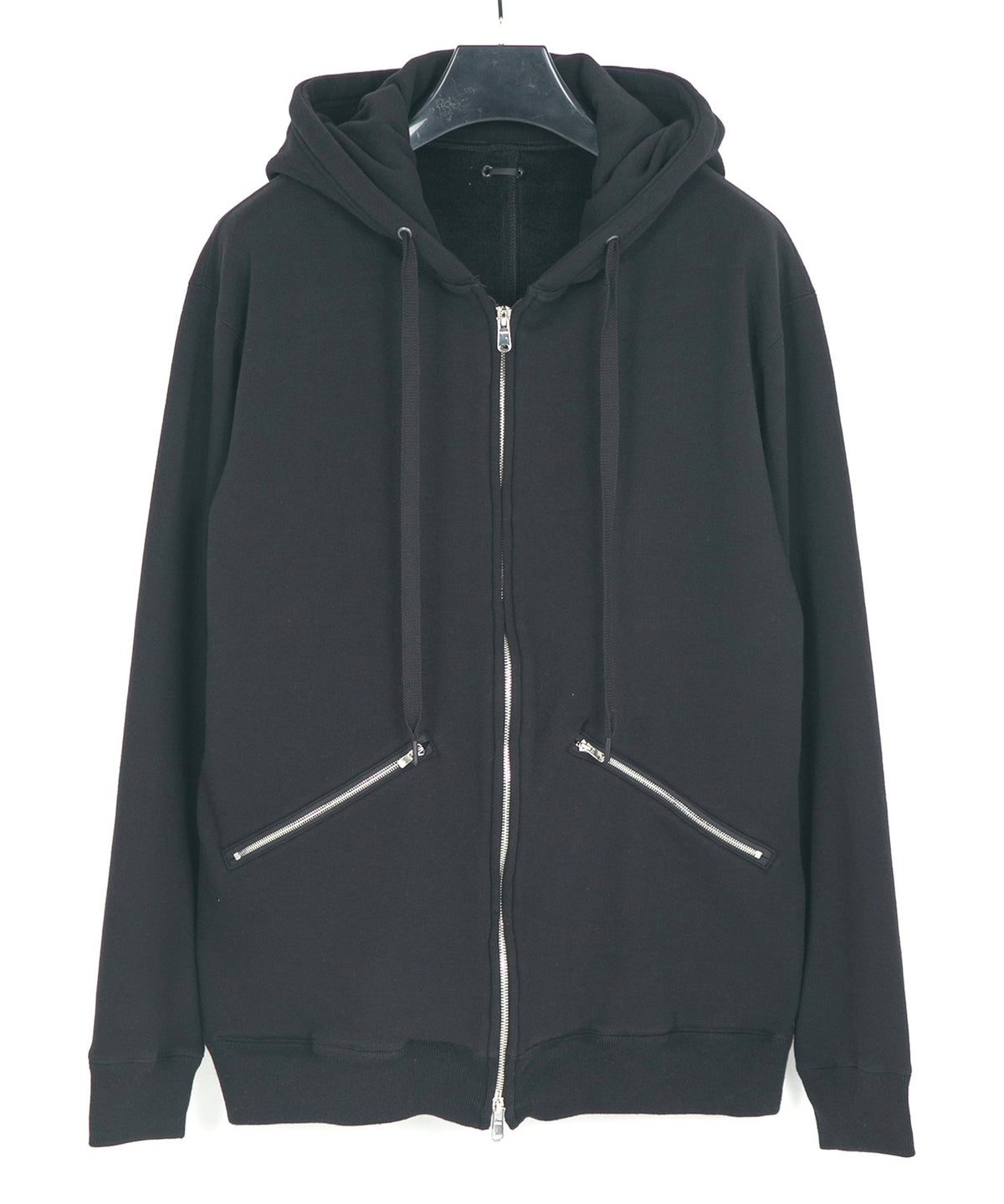 Stretch Cotton Polyester Knit Backside Velor finish Zip up Hoodie - Black