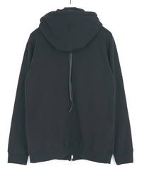 Stretch Cotton Polyester Knit Backside Velor finish Zip up Hoodie - Black