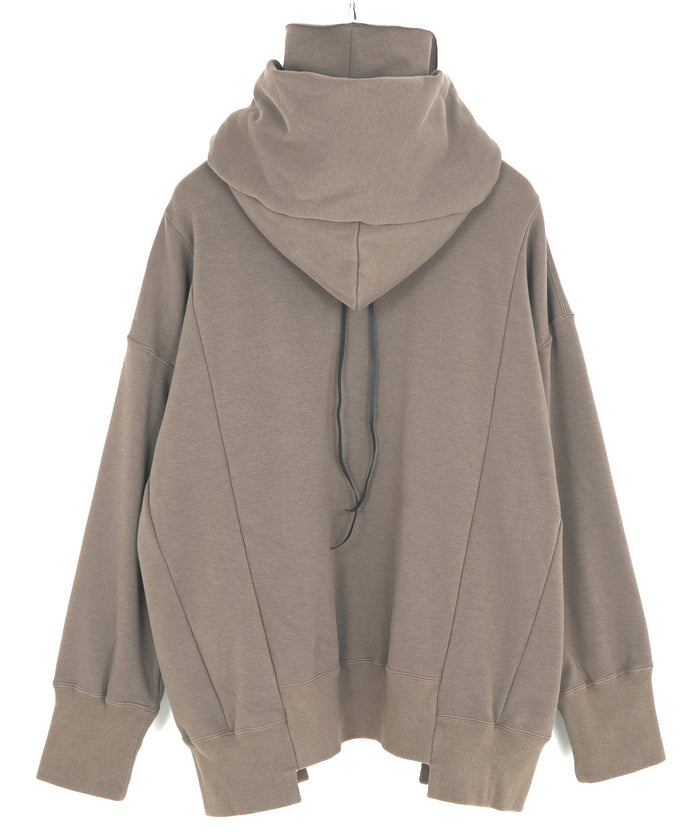 ストレッチコットンポリ ベロア加工ニット ハイネック フーディー - OLIVE