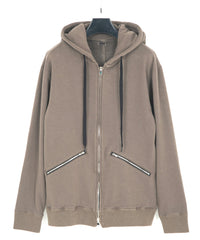 Stretch Cotton Polyester Knit Backside Velor finish Zip up Hoodie - OLIVE