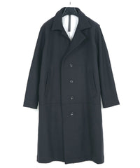 ダブル ウェービング メルトン バイカーロングコート- NAVY