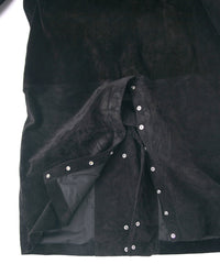 スエード ホースハイド "ROY" バイカーロングコート - BLACK