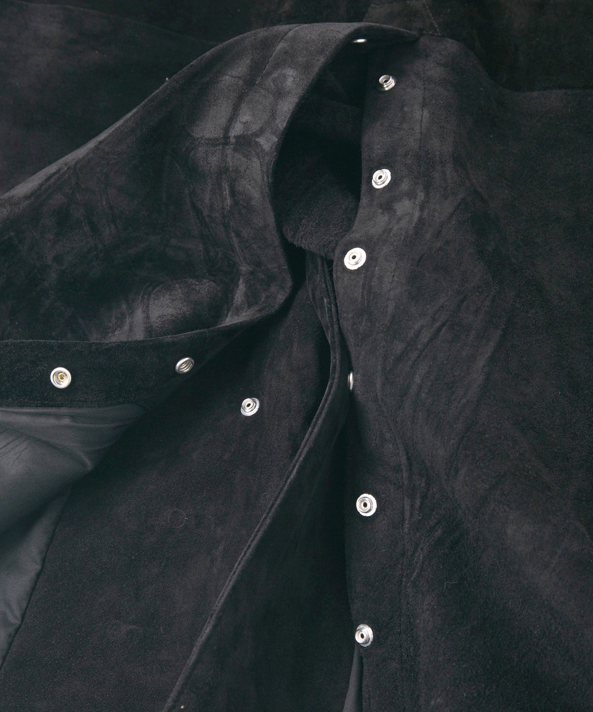 スエード ホースハイド "ROY" バイカーロングコート - BLACK