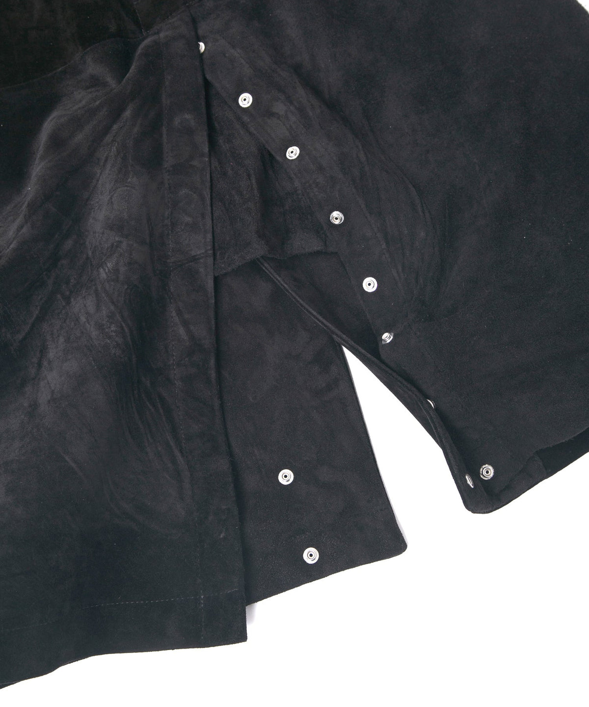 スエード ホースハイド "ROY" バイカーロングコート - BLACK