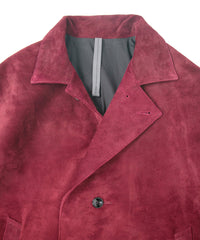 スエード ホースハイド "ROY" バイカーロングコート - BURGUNDY