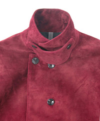 スエード ホースハイド "ROY" バイカーロングコート - BURGUNDY