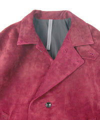 スエード ホースハイド "ROY" バイカーロングコート - BURGUNDY