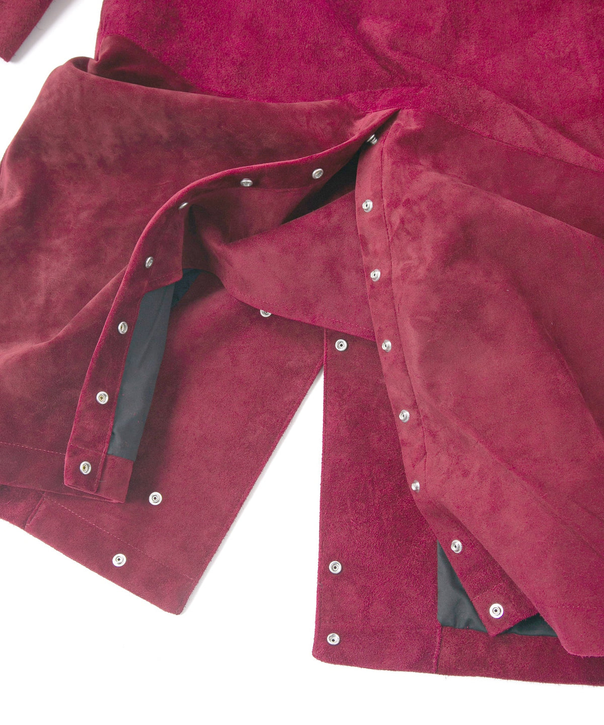 スエード ホースハイド "ROY" バイカーロングコート - BURGUNDY