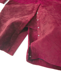 スエード ホースハイド "ROY" バイカーロングコート - BURGUNDY