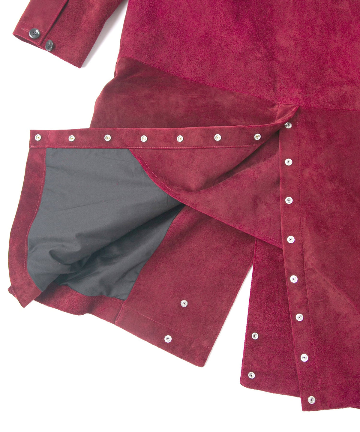 スエード ホースハイド "ROY" バイカーロングコート - BURGUNDY