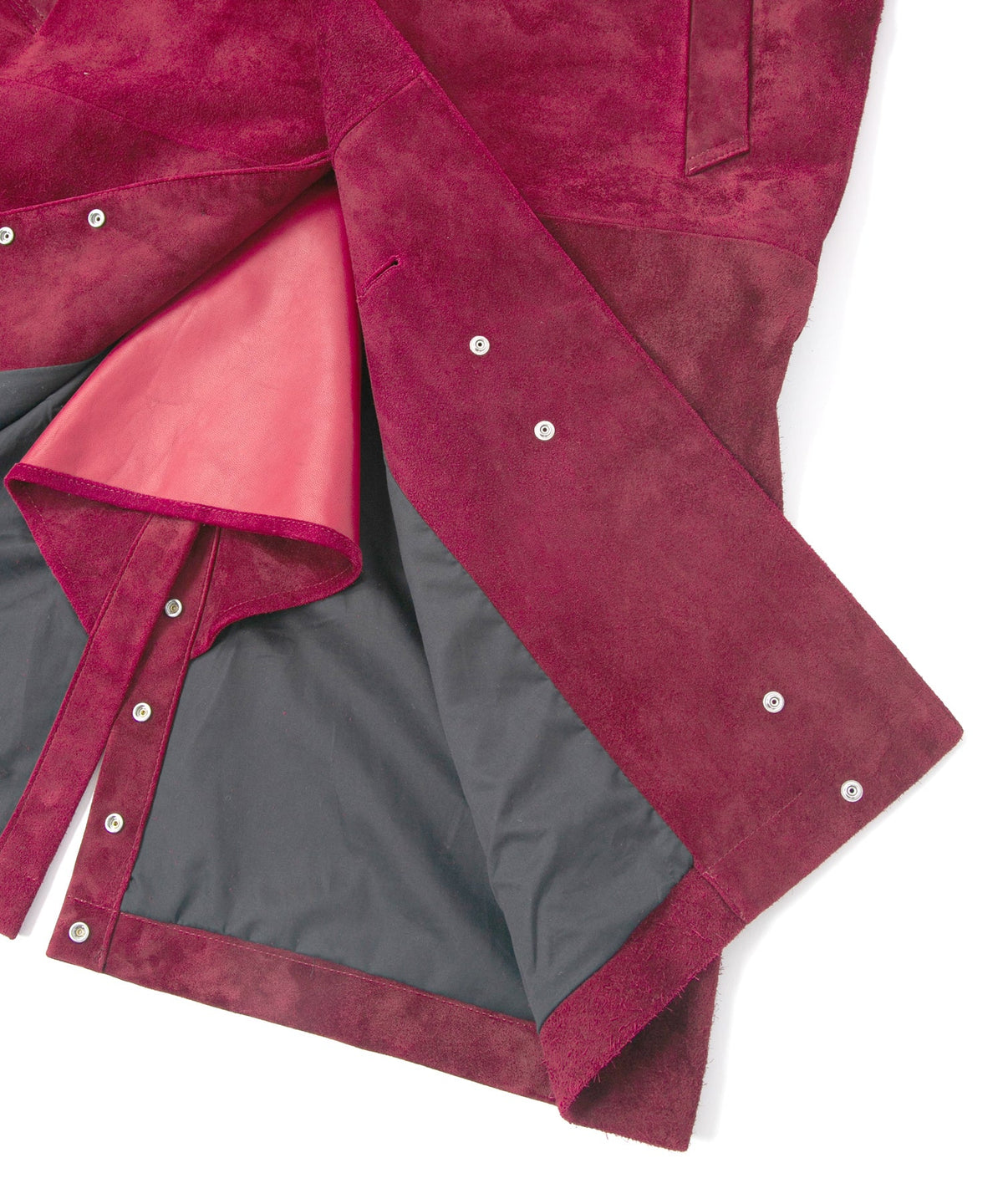 スエード ホースハイド "ROY" バイカーロングコート - BURGUNDY