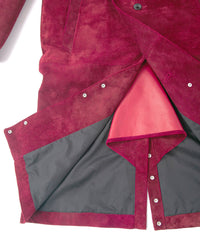 スエード ホースハイド "ROY" バイカーロングコート - BURGUNDY