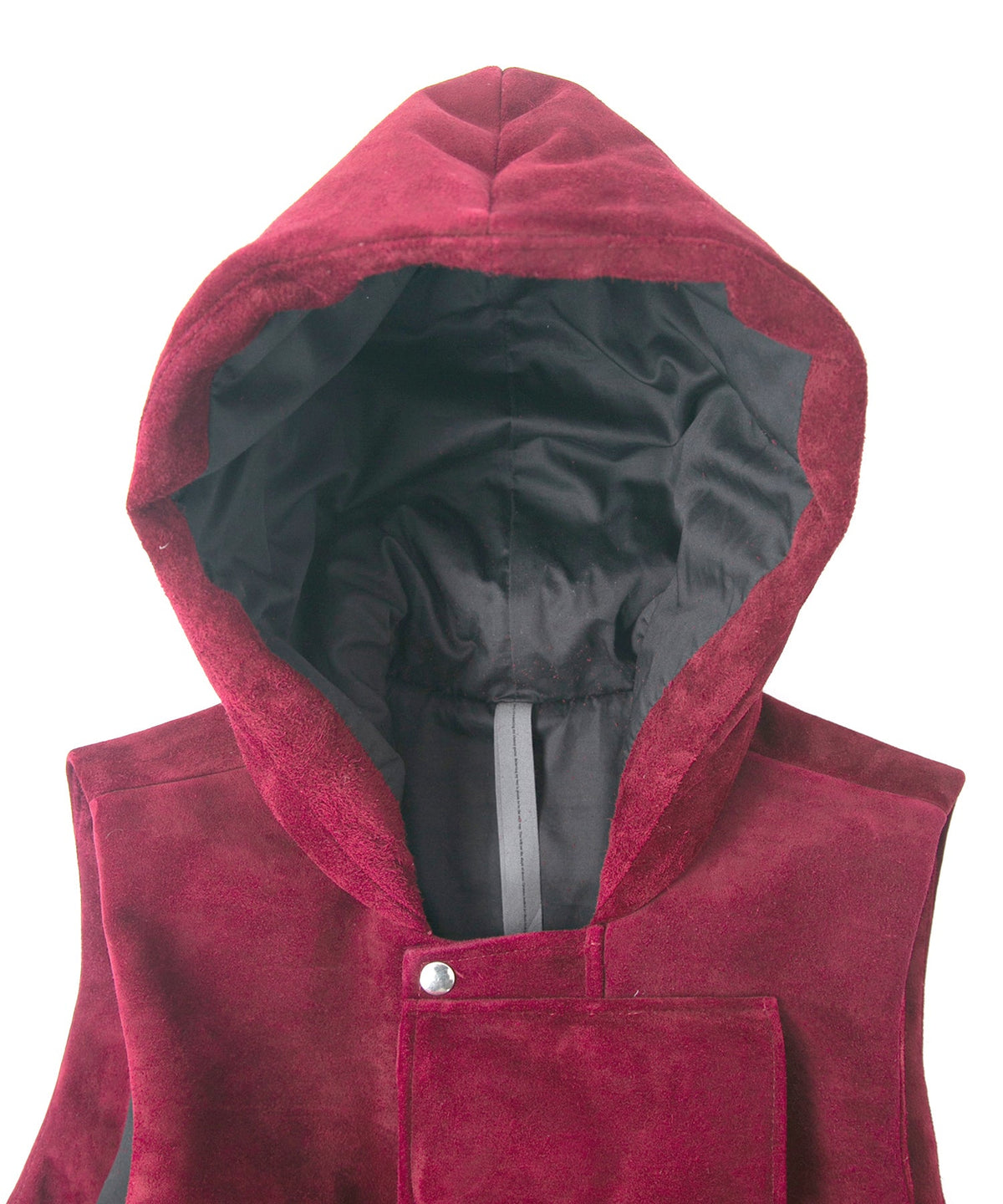 スエード ホースハイド "COOPER" フードダウンベスト - BURGUNDY