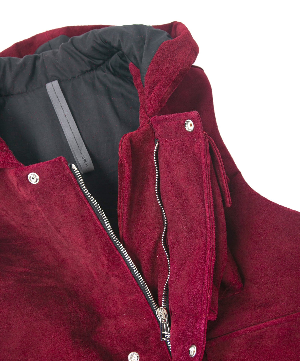 スエード ホースハイド "COOPER" フードダウンベスト - BURGUNDY