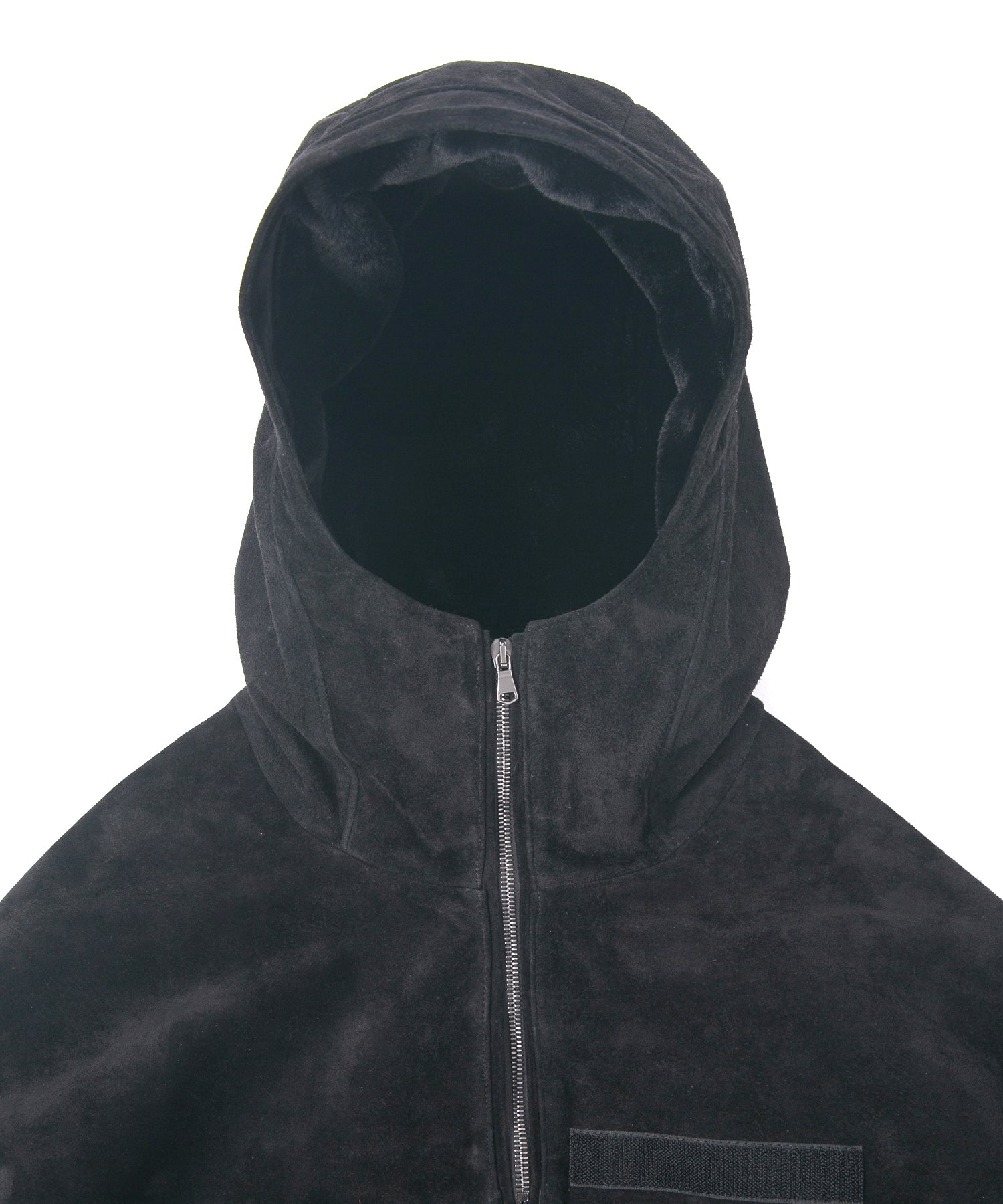 Load image into Gallery viewer, Suede Horse hide &quot;AD-ROCK&quot; Hooded Pullover Blouson - BLACK