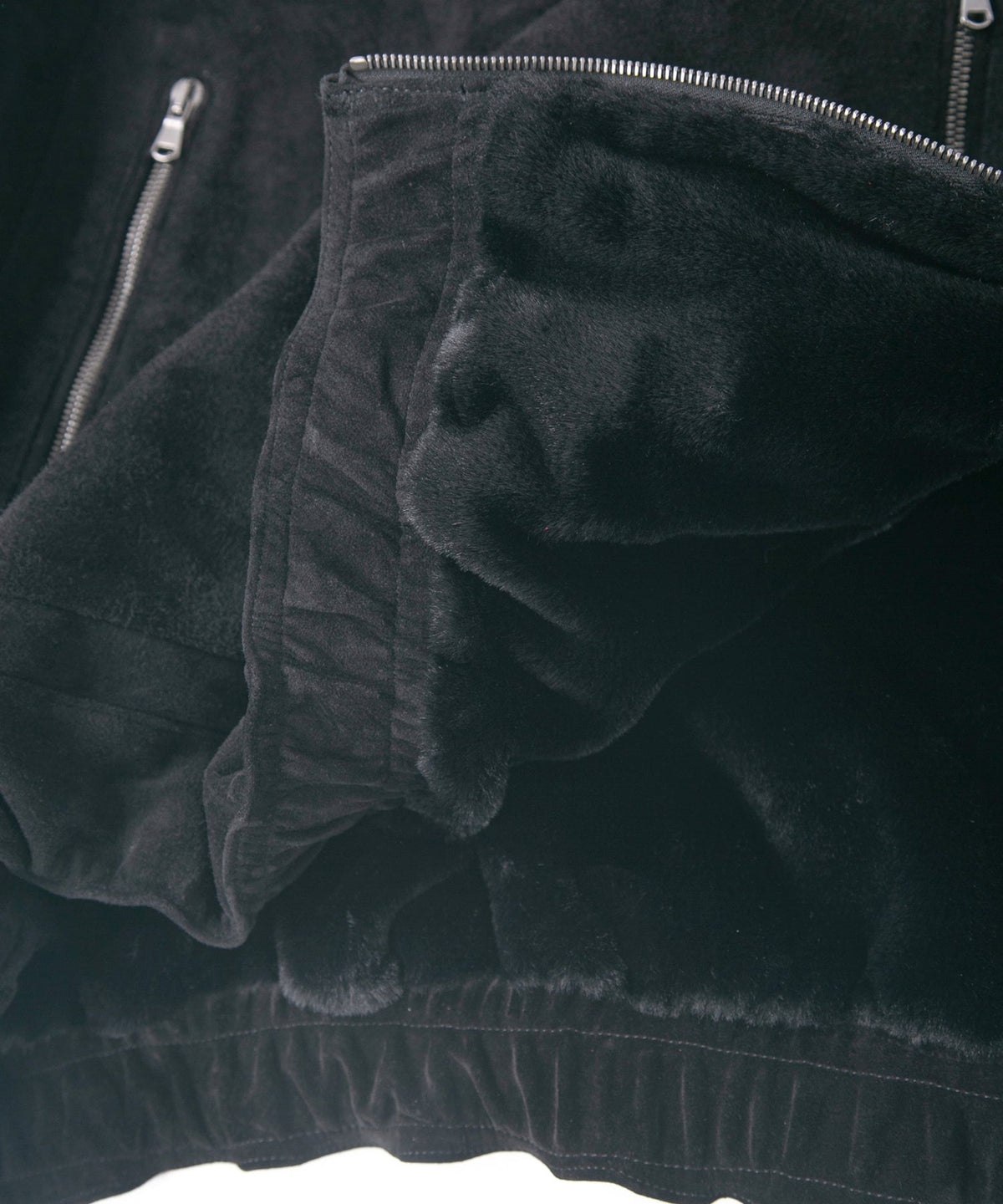 スエード ホースハイド "AD-ROCK" プルオーバー フードブルゾン - BLACK