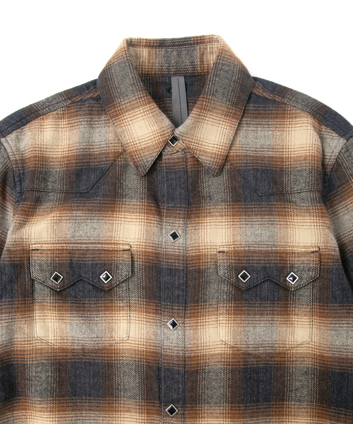 コットン シャギーチェック 長袖ウエスタンシャツ - BROWN