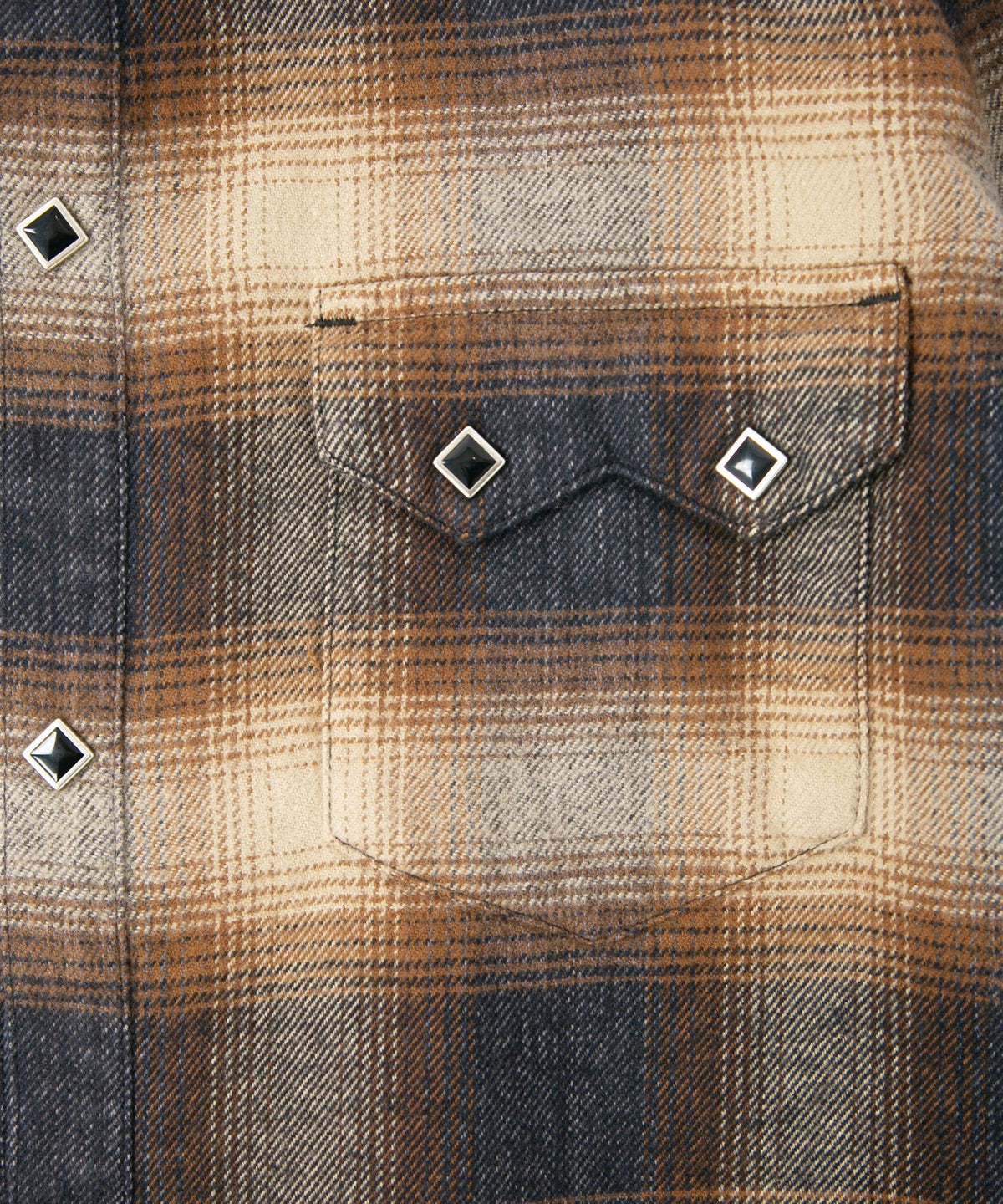 コットン シャギーチェック 長袖ウエスタンシャツ - BROWN
