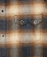 コットン シャギーチェック 長袖ウエスタンシャツ - BROWN