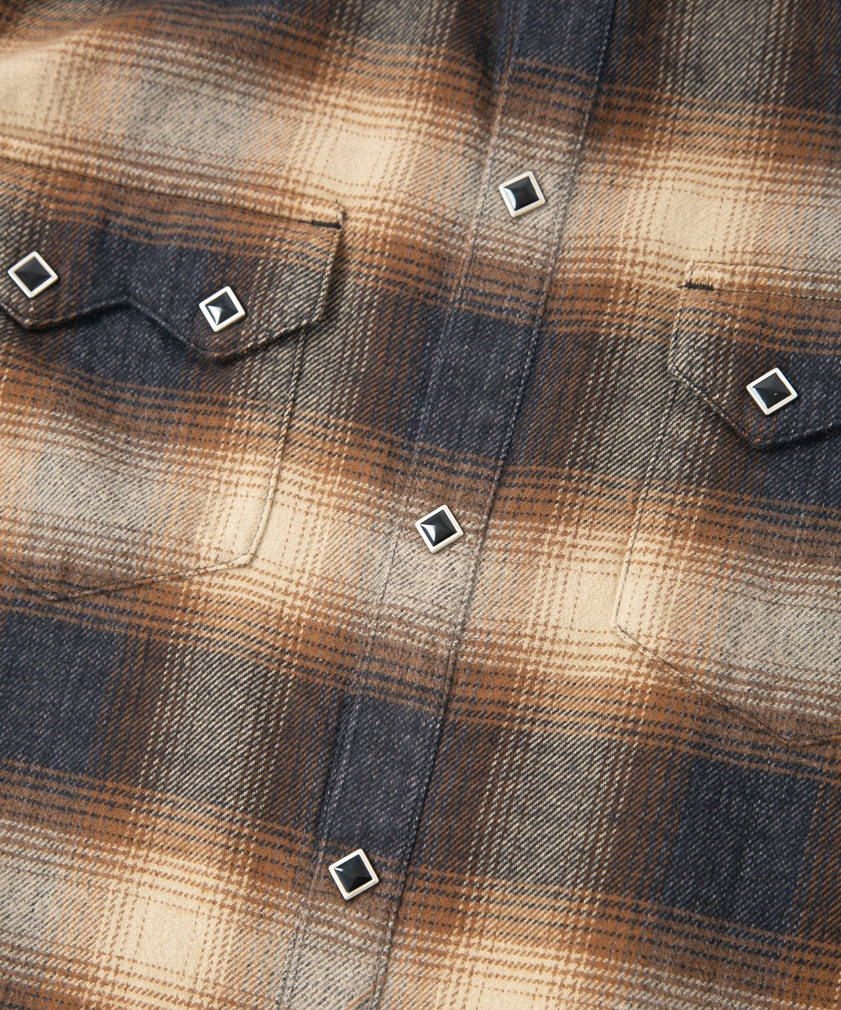 コットン シャギーチェック 長袖ウエスタンシャツ - BROWN