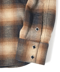 コットン シャギーチェック 長袖ウエスタンシャツ - BROWN