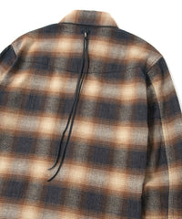 コットン シャギーチェック 長袖ウエスタンシャツ - BROWN