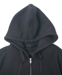 Stretch Cotton Polyester Knit Backside Velor finish Zip up Hoodie - Black