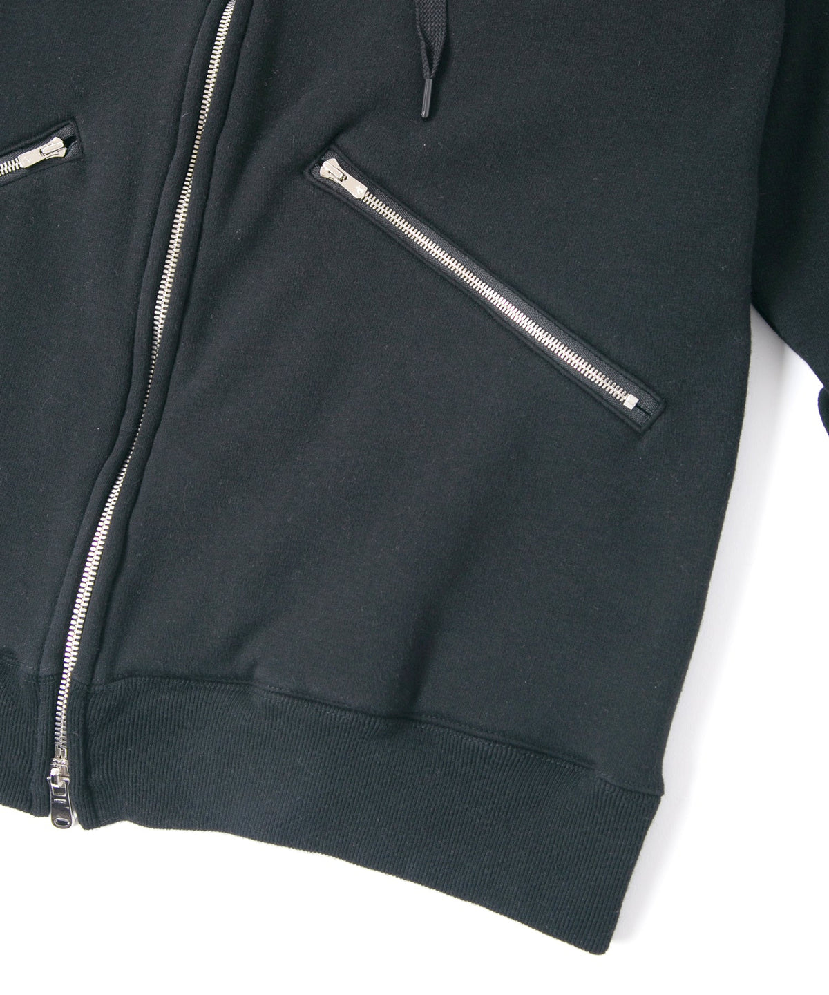 Stretch Cotton Polyester Knit Backside Velor finish Zip up Hoodie - Black
