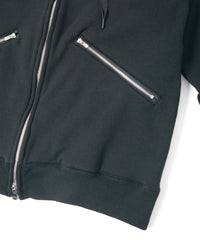 Stretch Cotton Polyester Knit Backside Velor finish Zip up Hoodie - Black