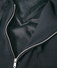 Stretch Cotton Polyester Knit Backside Velor finish Zip up Hoodie - Black