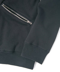 Stretch Cotton Polyester Knit Backside Velor finish Zip up Hoodie - Black