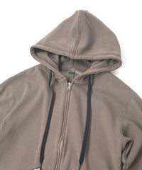 Stretch Cotton Polyester Knit Backside Velor finish Zip up Hoodie - OLIVE