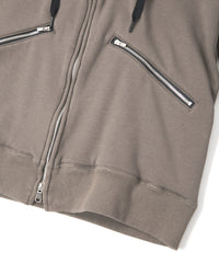 Stretch Cotton Polyester Knit Backside Velor finish Zip up Hoodie - OLIVE