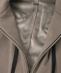 Stretch Cotton Polyester Knit Backside Velor finish Zip up Hoodie - OLIVE