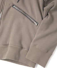 Stretch Cotton Polyester Knit Backside Velor finish Zip up Hoodie - OLIVE