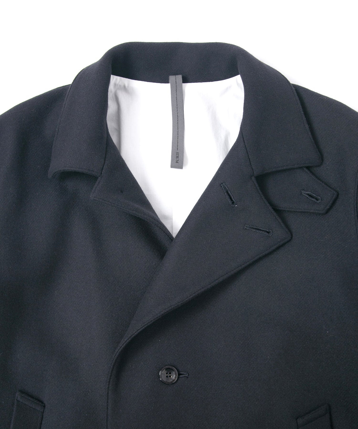 ダブル ウェービング メルトン バイカーロングコート- NAVY