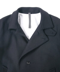 ダブル ウェービング メルトン バイカーロングコート- NAVY