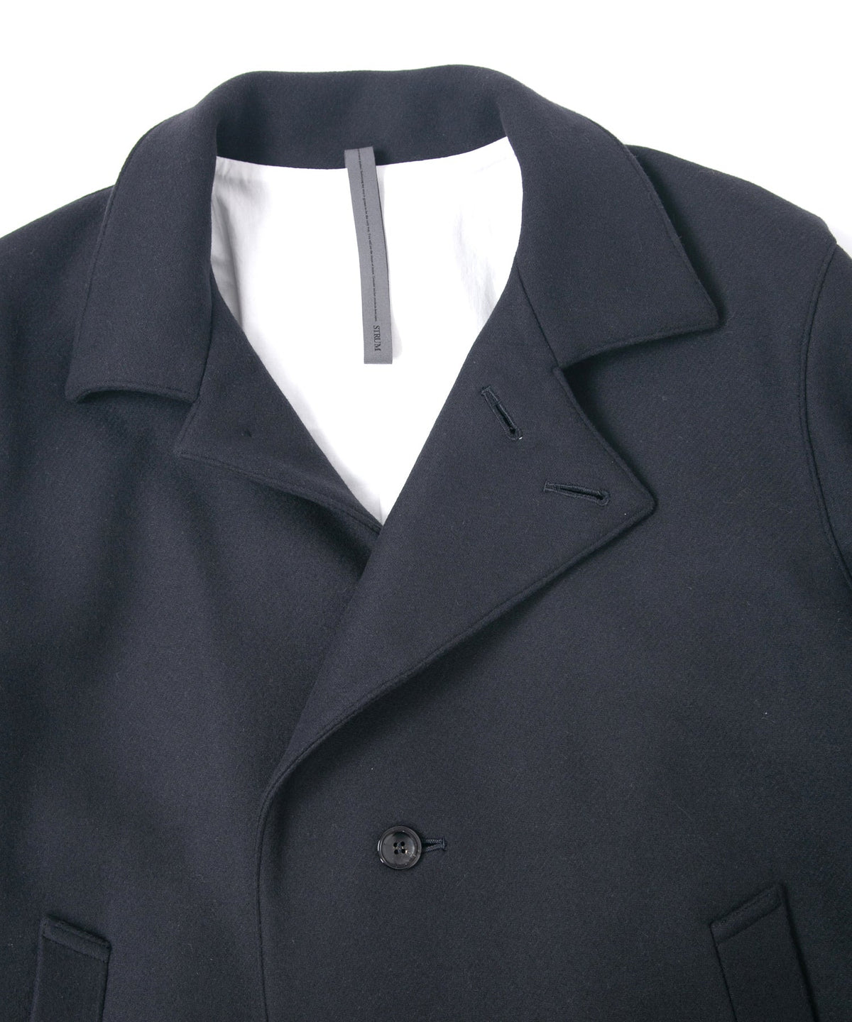 ダブル ウェービング メルトン バイカーロングコート- NAVY