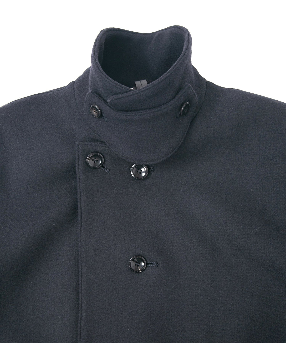 ダブル ウェービング メルトン バイカーロングコート- NAVY