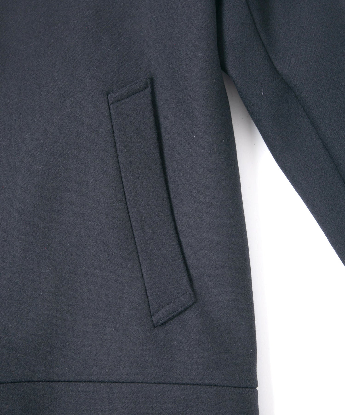 ダブル ウェービング メルトン バイカーロングコート- NAVY