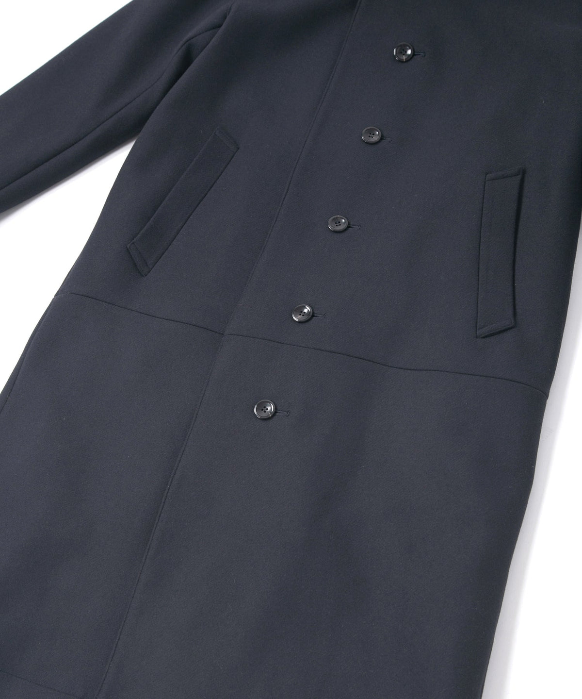 ダブル ウェービング メルトン バイカーロングコート- NAVY