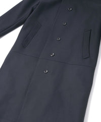 ダブル ウェービング メルトン バイカーロングコート- NAVY