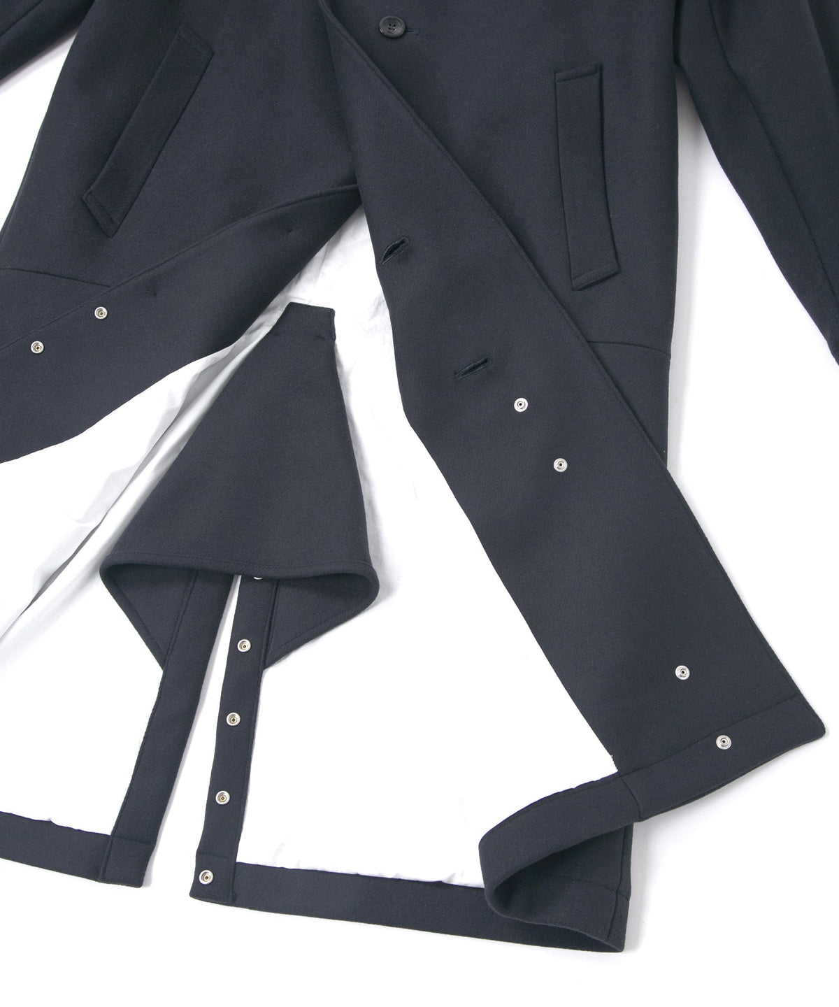 ダブル ウェービング メルトン バイカーロングコート- NAVY